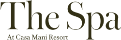 The image shows the logo text “The Spa” with smaller subtitle “At Casa Mani Resort” in a dark font on a transparent background.