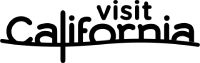A stylized &ldquo;California&rdquo; wordmark with bold, rounded letters and a &ldquo;visit&rdquo; above, forming a compact tourism logo ending with a period. logo on footer section.