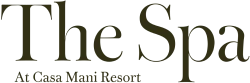 The image shows the logo text &ldquo;The Spa&rdquo; with smaller subtitle &ldquo;At Casa Mani Resort&rdquo; in a dark font on a transparent background.