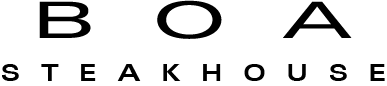 A logo reads &ldquo;BOA STEAKHOUSE&rdquo; with bold letters, spaced top line &ldquo;BOA&rdquo; and smaller &ldquo;STEAKHOUSE&rdquo; beneath, on a white background.